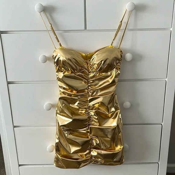 gold metallic mini dress Helen Floral Jacquard Bustier Babydoll Mini Dress • American Threads Champagne / S main image 0